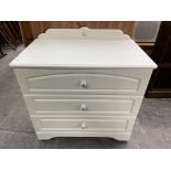 CREAM THREE DRAWER CHEST WITH FLORAL HANDLES