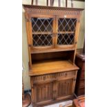 OAK LINEN FOLD LEADED GLAZED DRESSER