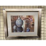 RUPERT CORDEUX STILL LIFE NUMBER 4 TEMPLE JARS SIGNED AND DATED F/G 28 X 38CM APPROX