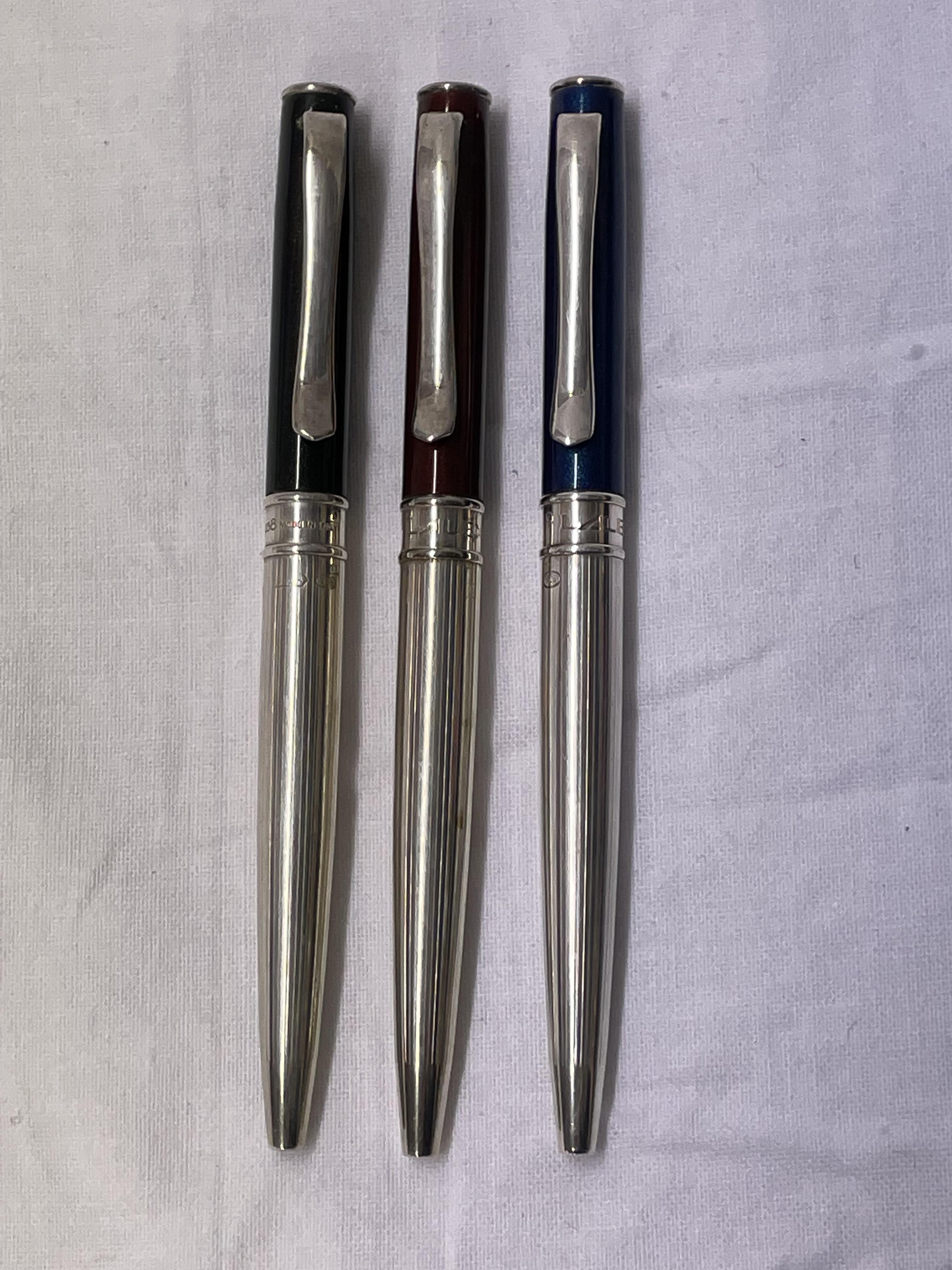 THREE "LALEX 1938" SILVER CASED MINI BALLPOINT PENS