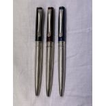 THREE "LALEX 1938" SILVER CASED MINI BALLPOINT PENS