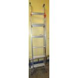PAIR OF ABRU ALUMINIUM EXTENDING LADDERS AND TWO SETS OF STEP LADDERS