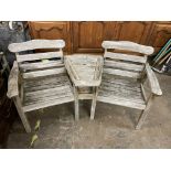 WEATHERED TEAK SLATTED SIDE BY SIDE DUET CONCAVE GARDEN SEAT