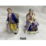 PAIR OF SAMSON CHELSEA 'GOLD ANCHOR' FIGURES OF 18TH CENTURY SEATED FIGURES SLIGHT A/F TO FOOT AND