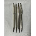 TWO CROSS SILVER CASED PROPELLING PENCILS AND TWO BALL POINT PENS
