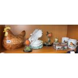 COUNTRY ARTISTS ROBIN BIRD FIGURE GROUPS AND A HEN BASKET