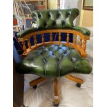 REPRODUCTION GREEN BUTTON BACK LEATHER STUDDED SWIVEL DESK CHAIR
