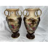 PAIR OF STAFFORDSHIRE OXFORD TWIN HANDLED OVOID VASES