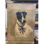 OIL ON CANVAS PORTRAIT OF A JACK RUSSELL