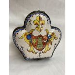 CONTINENTAL FAIENCE FLEUR DE LYS SHAPED CASKET 842 WITH AF SCRIPT