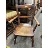 19TH CENTURY ELM AND BEECH BAR BACK CHILDS ELBOW CHAIR