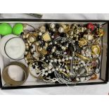 TRAY OF COSTUME BEADS, NECKLACES, BANGLES,