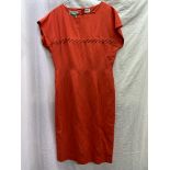 MONDI GERMAN CORAL LINEN SHIFT DRESS WITH WOVEN DETAIL POSSIBLY 1970S
