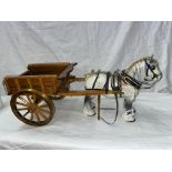 BESWICK GLOSS DAPPLE GREY SHIRE HORSE WITH REIGNS AND CART