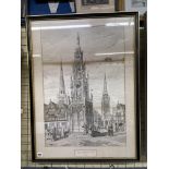 MONOCHROME PRINT OF THE OLD COVENTRY CROSS RESTORED FRAMED AND GLAZED