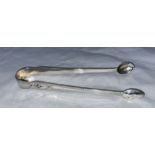 GEORGE III PAIR OF SILVER SUGAR TONGS WITH BRIGHT CUT DECORATION