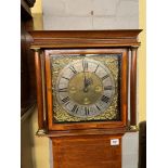 MAHOGANY CROSSBANDED AND INLAID COTTAGE LONG CASE CLOCK WITH SQUARE DIAL SILVERED CHAPTER RING