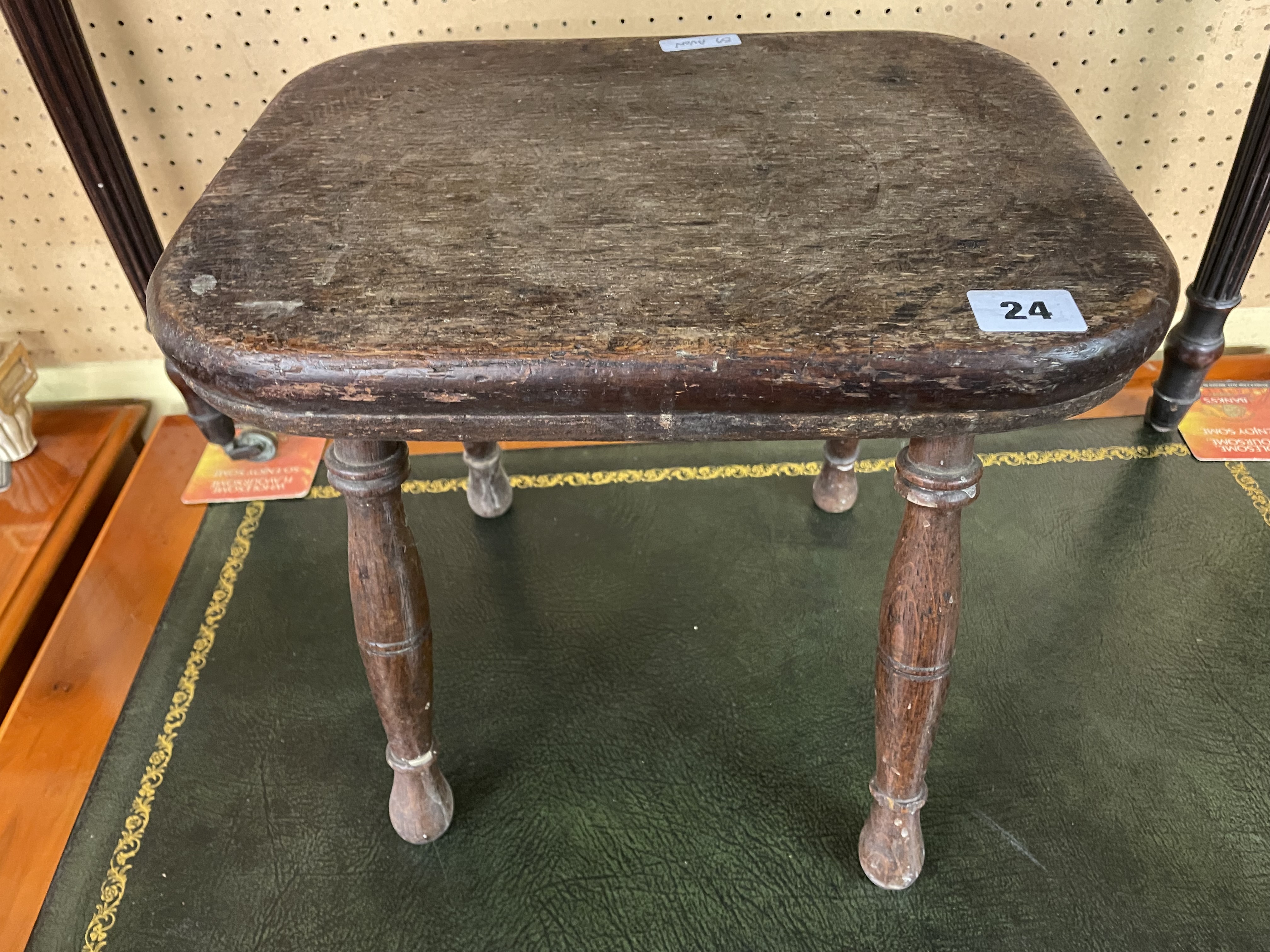 19TH CENTURY ELM FOUR LEGGED STOOL