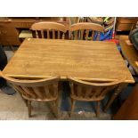 OAK EFFECT OBLONG DINING TABLE AND FOUR COUNTRY STYLE CHAIRS