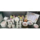 AYNSLEY BONE CHINA EASEL BACK PHOTO FRAME, VARIOUS ROYAL WORCESTER AND ROYAL STAFFORD PIN DISHES,