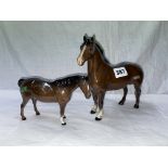 TWO BESWICK BROWN GLOSS HORSES