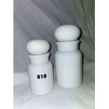 TWO MILK GLASS PHARMACEUTICAL JARS