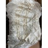 BOXED HOUSE OF VAN HEEMS LACE TRIMMED WEDDING GOWN AND A RADIANT BRIDAL VEIL