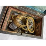 REGENCY MAHOGANY TEA CADDY BOX CONTAINING COSTUME JEWELLERY AND LADIES WRIST WATCH