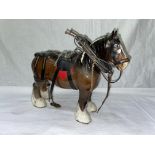 BESWICK BROWN GLOSS SHIRE HORSE WITH HARNESS AND TACK