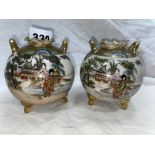 PAIR OF NORITAKE BULBOUS TWIN HANDLED VASES