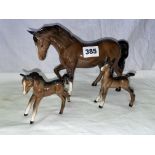 THREE BESWICK BROWN GLOSS HORSES