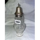 SILVER TOPPED CUT GLASS SUGAR SIFTER