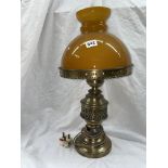 ELECTRIFIED OIL LAMP WITH AMBER GLASS SHADE