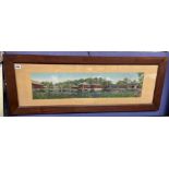 JAPANESE SILK PRINTED PANORAMIC LANDSCAPE PANEL FRAMED AND GLAZED