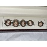 925 SILVER CAMEO LINK BRACELET AND MATCHING MARCASITE RING