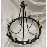 WROUGHT IRON HANGING TEN CANDLE LIGHT HOLDER