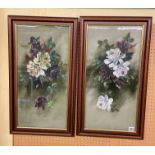 PAIR OF STILL LIFE PAINTINGS ON GLASS OF ROSES