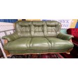 BOTTLE GREEN LEATHER WOODEN SHOW FRAME SOFA