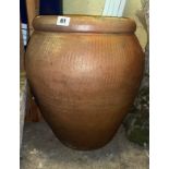 BRICK EFFECT PLANTER AND A RIBBED GLAZED POT