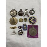 VARIOUS SILVER ENAMEL AND BASE METAL MEDALLIONS AND LAPEL BADGES