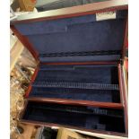 ONE HARDWOOD VELVET LINED CANTILEVER CUTLERY BOX ONLY AND ONE OTHER