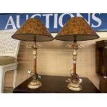 PAIR OF CONTEMPORARY WOOD AND GILDED TABLE LAMPS