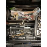 TWO PLASTIC STANLEY TOOL BOXES OF BRITOOL SOCKETS, WRENCHES SAND SPANNERS,