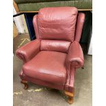 CHERRY EASY CHAIR ON CABRIOLE LEGS AND TAPESTRY FOOT STOOL