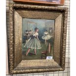 MID 20TH CENTURY CANVAS LAID ON BOARD OF BALLERINAS SIGNED LOWER LEFT INDISTINCT FRAMED