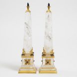 Pair of French Silver Gilt and Sodalite Mounted Obelisks, 20th century, height 15 in — 38 cm