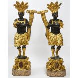 Pair of Florentine Carved, Polychromed and Parcel Gilt Blackamoor Figures, 20th century, height 76 i