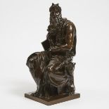 Ferdinand Barbedienne Patinated Bronze Model of Moses, after Michelangelo, 19th century, height 14.2