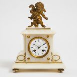 French Gilt Metal Mounted White Alabaster Figural Mantle Clock, c.1880