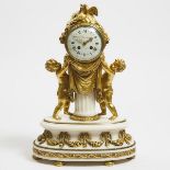 French Gilt Bronze Mounted White Marble Figural Mantle Clock, Planchon à Paris c.1900, height 20 in